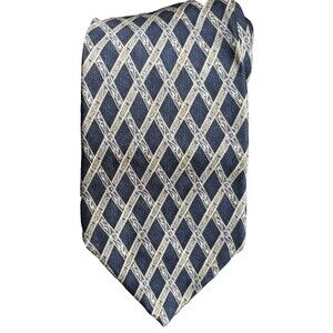 Puritan Men’s Polyester Tie Blue Tan Geometric Diamond Stripe Pattern 61” x 3.75